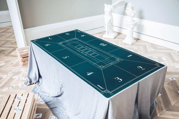 Nash Texas Hold'em Poker Mat in Green | Portable Poker Table Top with Art Deco Layout Print| SLOWPLAY